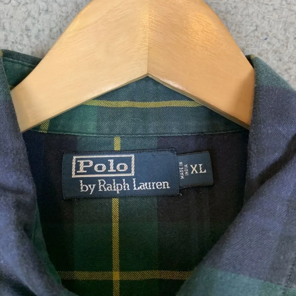 S Polo Ralph Lauren Shirt Mens XL Green Button Down Long Sleeve‎ Tartan Plaid